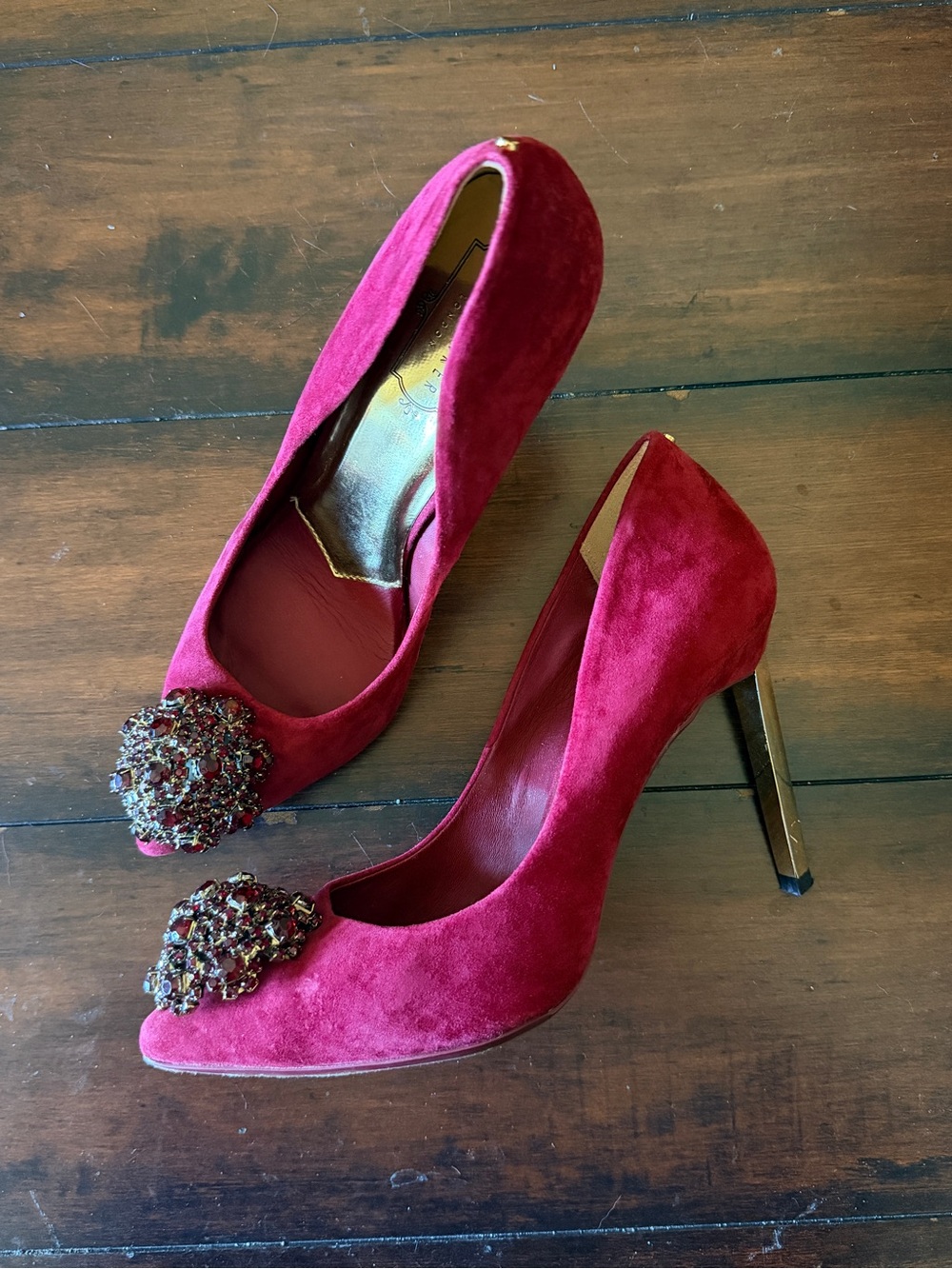 Ted Baker Raspberry Red Velvet Jeweled Pointed-Toe Pumps - Picture 2 of 3